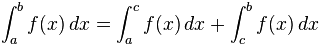 definite integral a to b = a to c plus c to b